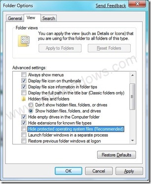 Opções de pasta do Windows 7