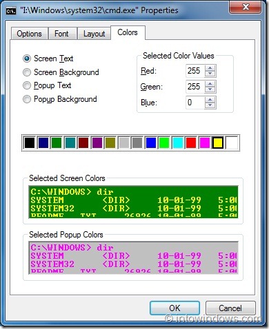 Alterar o texto do prompt de comando e a cor de fundo no Windows 7