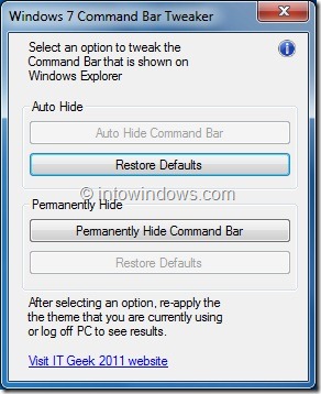 Desabilitar a barra de ferramentas do Windows 7 Explorer