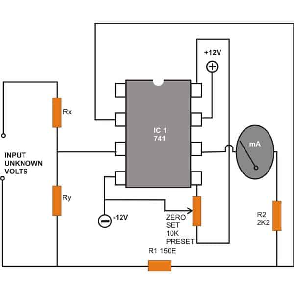 CIRCUITO DC VOLTÍMETRO USANDO IC 741