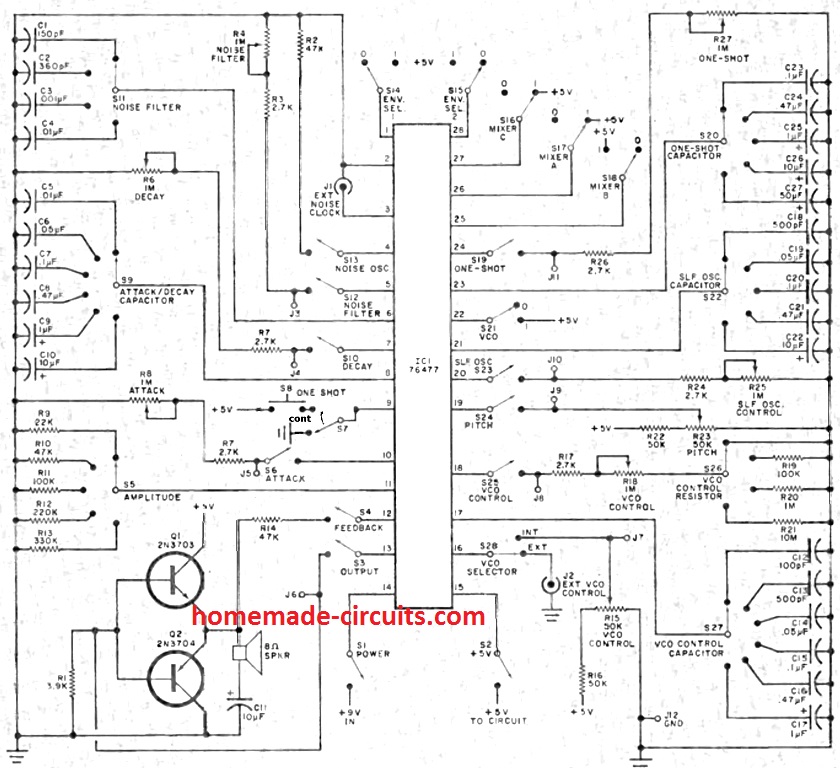 CIRCUITO GERADOR DE SOM DE METRALHADORA APRIMORADA (MG) USANDO IC SN76477 