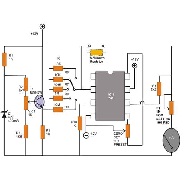 CIRCUITO OHMÍMETRO USANDO IC 741