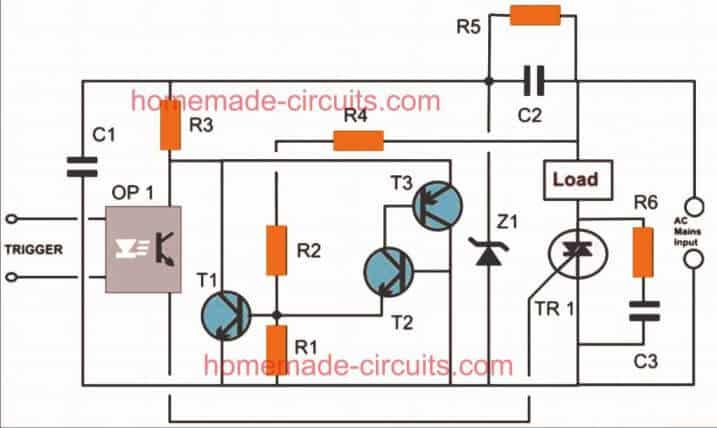 Diagrama de Circuito do Circuito de Relé de Estado Sólido baseado em Triac
