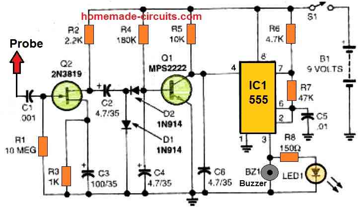 Detector de fase CA com campainha