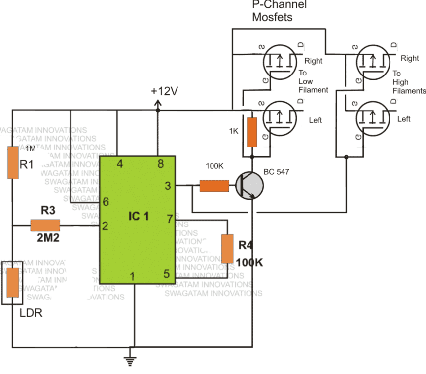 LÂMPADA DIMMER DE AUTOMÓVEL USANDO MOSFET E IC 555