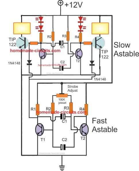 Como fazer de qualquer luz uma luz estroboscópica usando apenas dois transistores 12 Circuito de luz estroboscópica da polícia