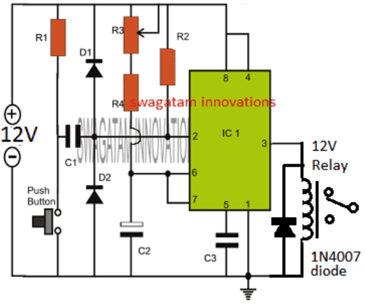Circuito de temporizador ajustável usando IC 555 7 Circuito temporizador com comutação de relé