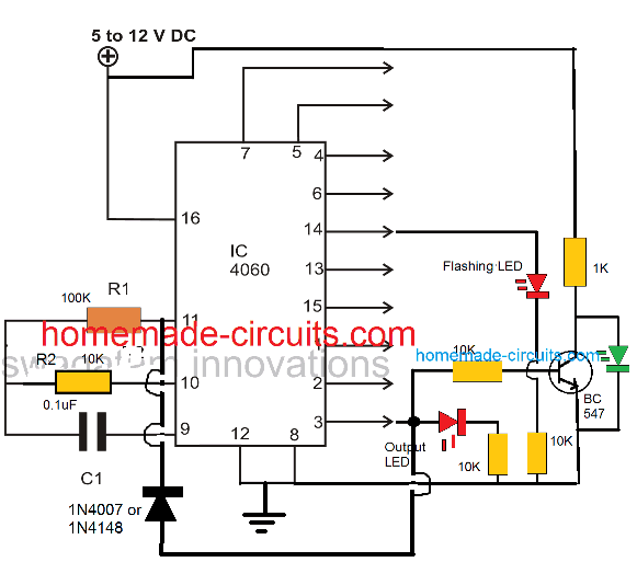 Circuito Temporizador Simples Usando IC 4060 11 Entendendo a sequência básica ON/OFF das pinagens do IC 4060