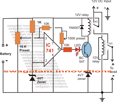 DIAGRAMA DE CIRCUITO INDICADOR DE BATERIA FRACA COM DESCONEXÃO DE CARGA