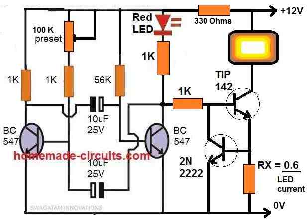 Como fazer de qualquer luz uma luz estroboscópica usando apenas dois transistores 14 Luz LED estroboscópica controlada por corrente de 36 watts