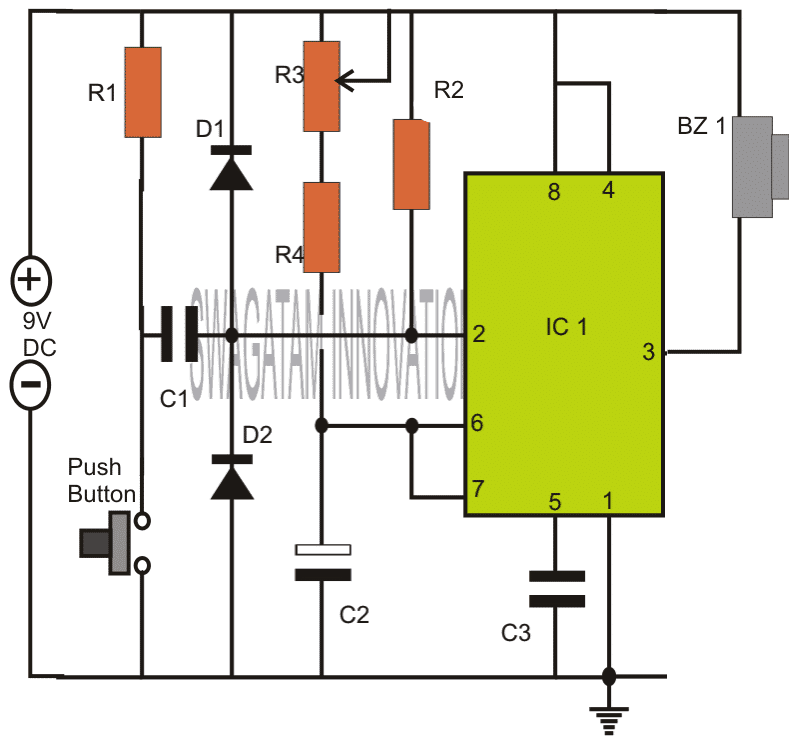 Circuito de temporizador ajustável usando IC 555 1 Usando o IC 555 no modo monoestável
