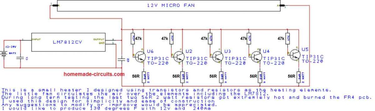 Como fazer um circuito controlador de aquecedor de 25 A e 1500 watts 13 Aquecedor usando transistores e resistores