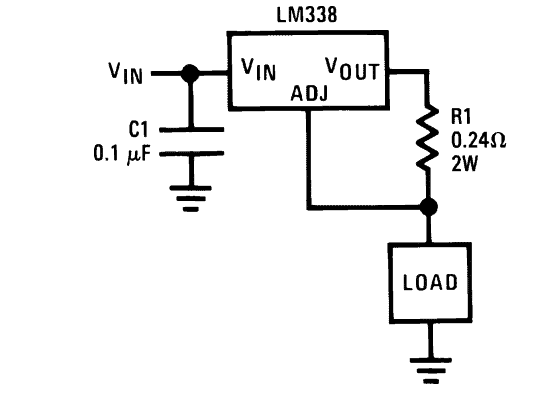 Circuitos de Aplicação IC LM338 3 Circuito Simples de Fonte de Alimentação Regulada de 5 Amp