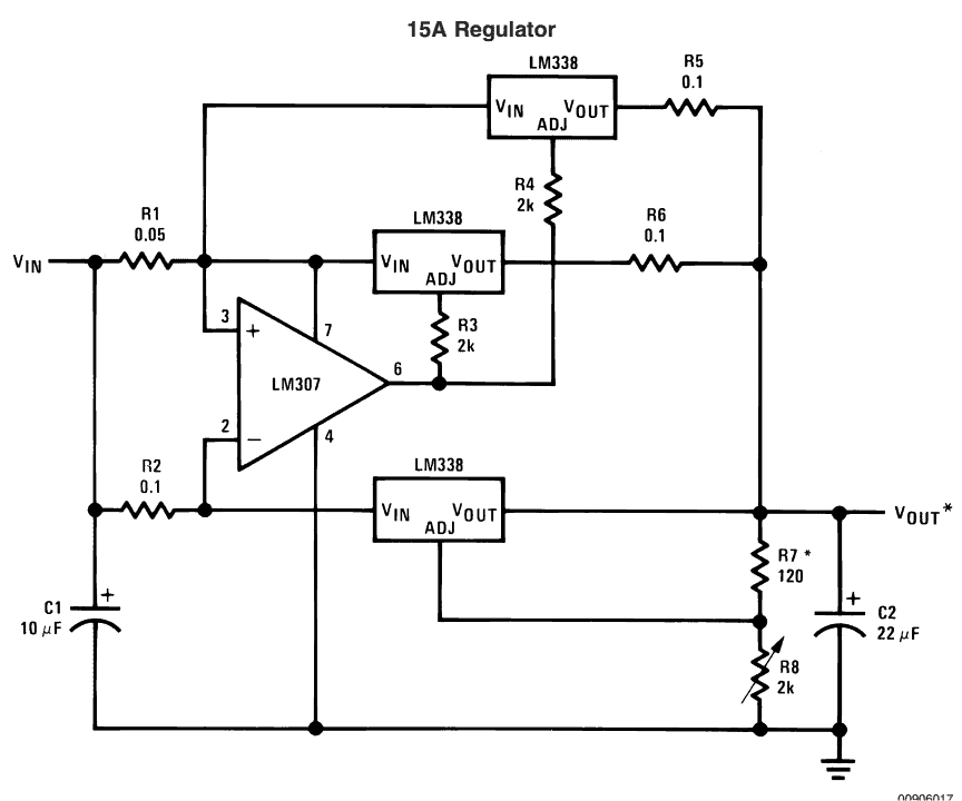 Circuitos de Aplicação IC LM338 5 15 Amp, Circuito Regulador de Tensão Variável