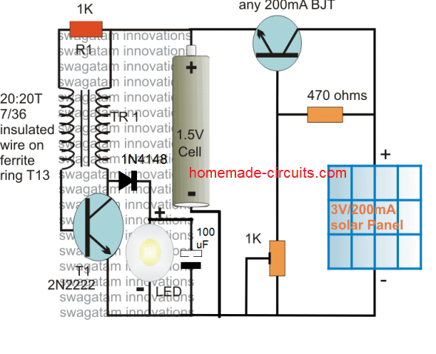 SOLAR POCKET LED LIGHT CIRCUIT USING JOULE THIEF