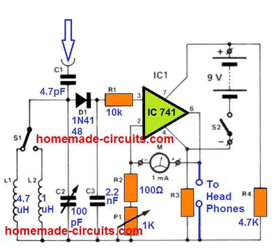 Circuito Medidor de Sinal RF 2 Medidor de sinal de RF simples usando IC 741