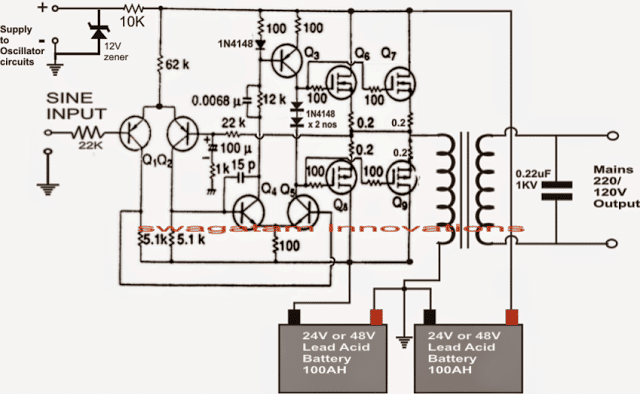 Faça este circuito inversor de onda senoidal pura de 1KVA (1000 watts) 7 Como conectar baterias