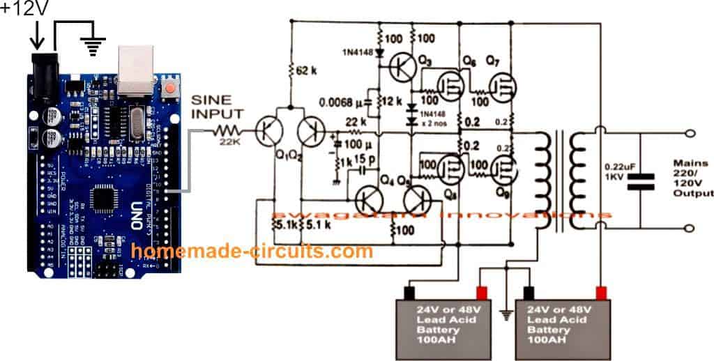 Faça este circuito inversor de onda senoidal pura de 1KVA (1000 watts) 11 Usando o Arduino