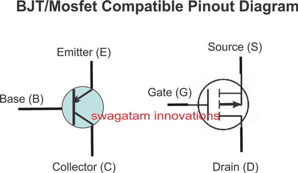 Como substituir um transistor (BJT) por um MOSFET 3 Diagrama de substituição de pinagem compatível para PNP BJT com P-Channel MOSFET