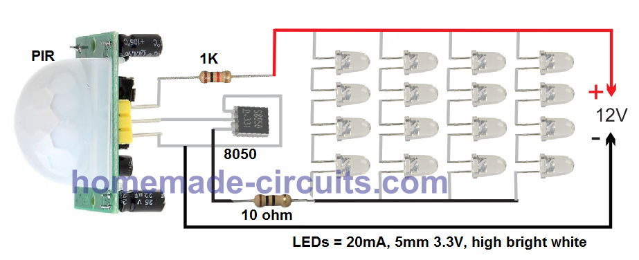 Circuito de Lâmpada LED Controlado por PIR Simples