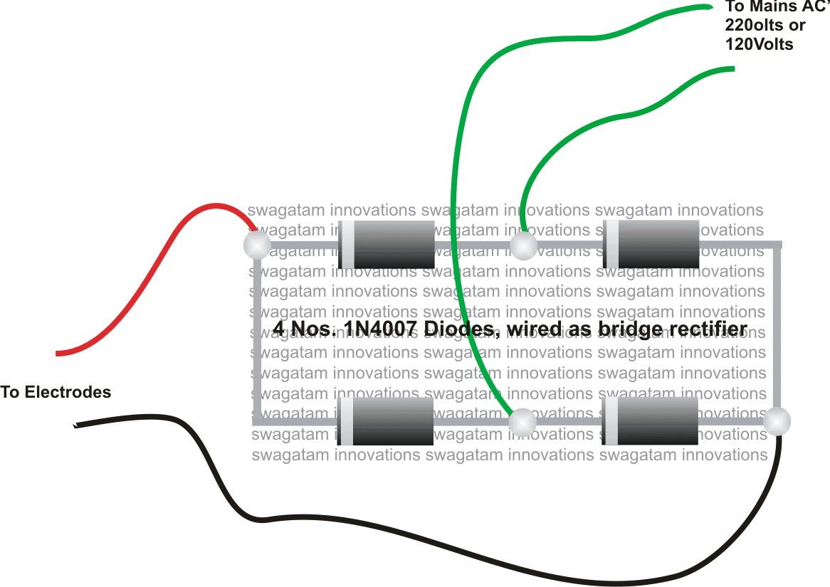 Como construir o retificador de ponte e conectá-lo ao aparelho acima:
