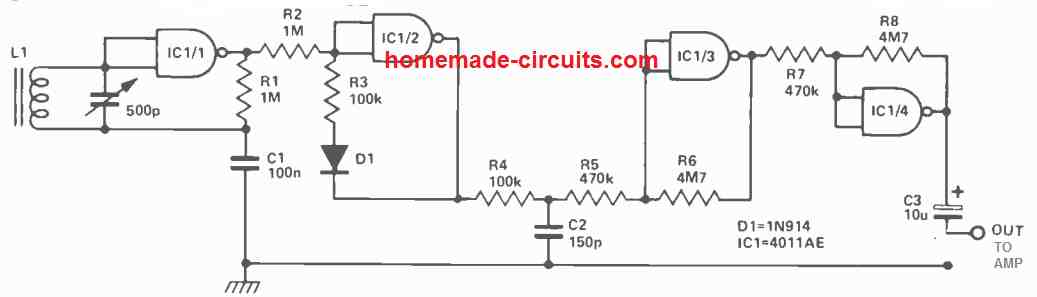 Circuito de rádio AM mais simples 29 Circuito de Rádio MW usando IC 4011