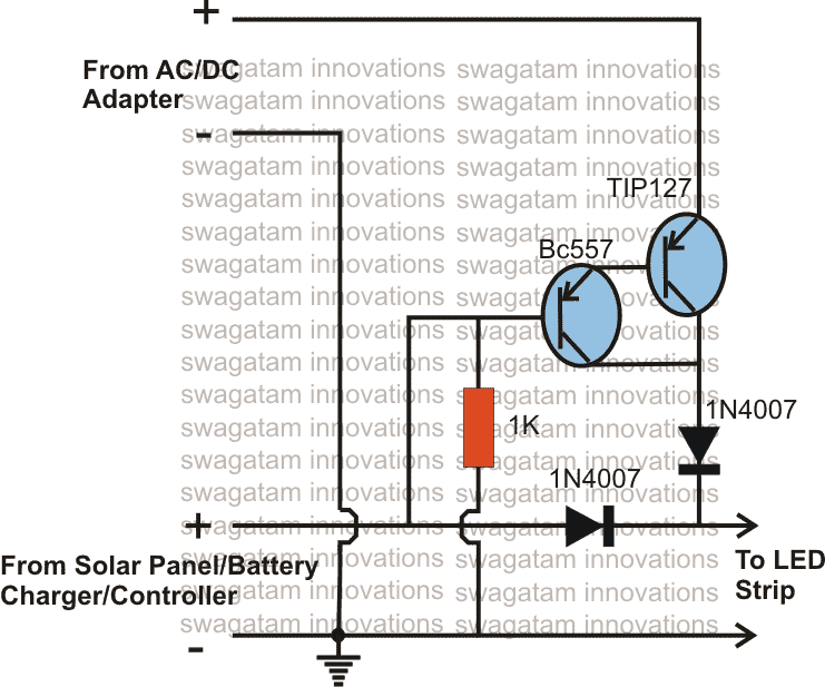 3 circuitos simples de comutação de painel solar/rede elétrica 5 Discutindo como construir painel solar, circuito de comutação de adaptador DC
