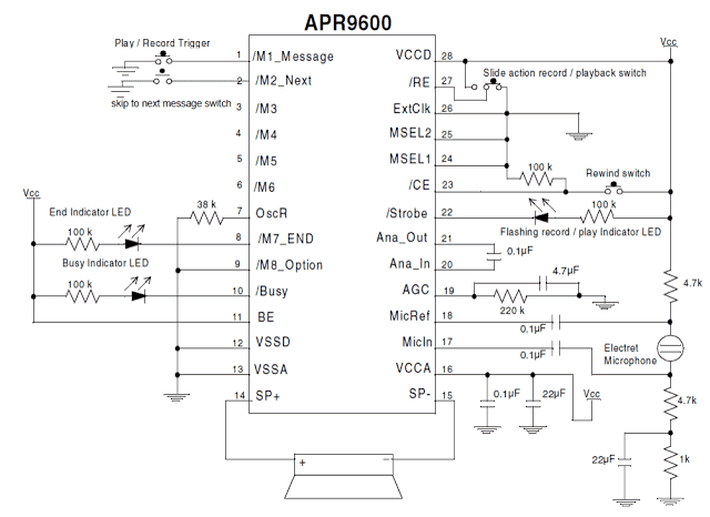 Circuitos de reprodução de gravador de voz/áudio 1 Diagrama de circuito