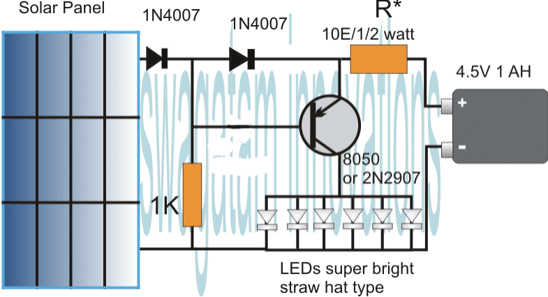 Circuito de Luz Solar de Jardim Simples - Com Corte Automático 1 Diagrama de circuito