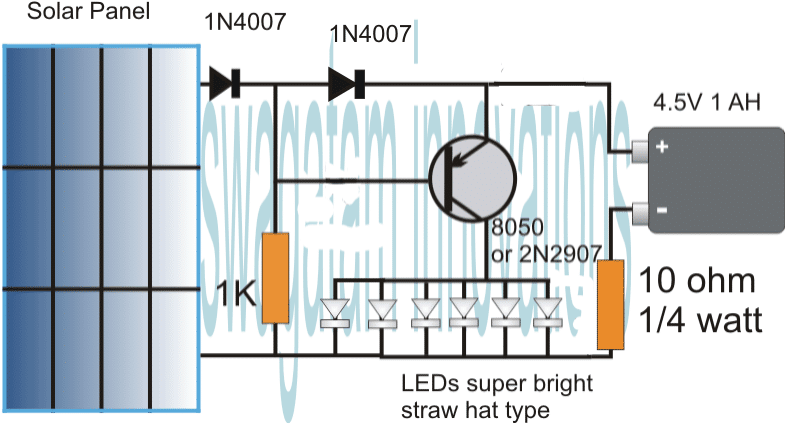 Circuito de Luz Solar de Jardim Simples - Com Corte Automático 3 Diagrama de circuito