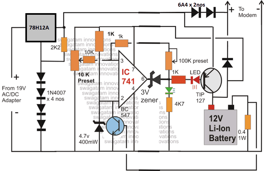 O projeto de circuito micro UPS de 5 AMP modificado: