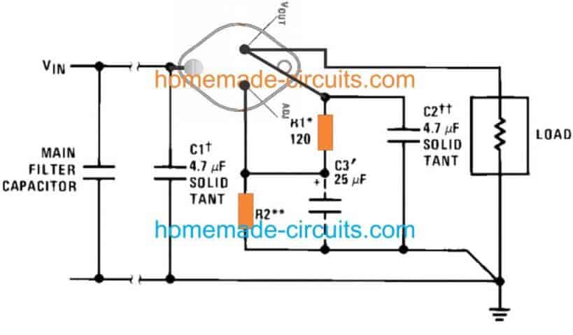Circuito de fonte de alimentação de 10 A usando IC LM196 ou LM396