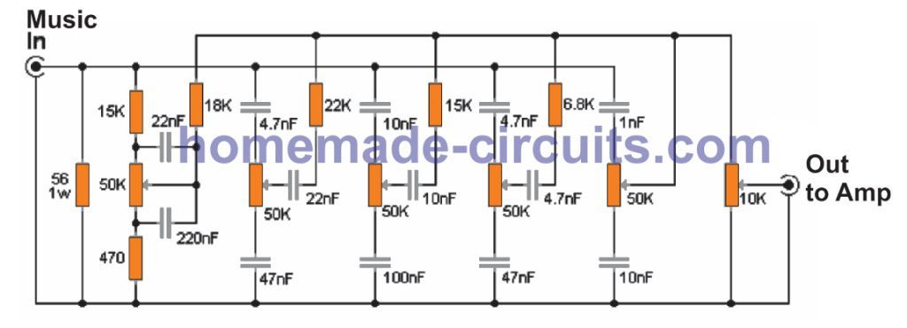 Circuito Equalizador Passivo de 5 Bandas