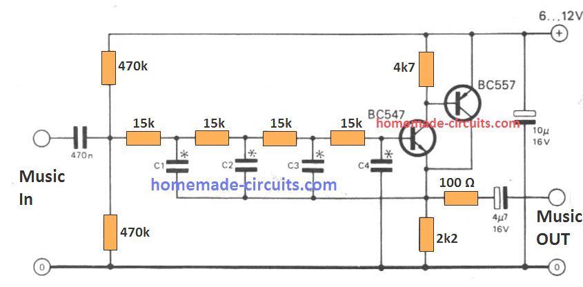 Circuito de filtro passa-baixo para subwoofer