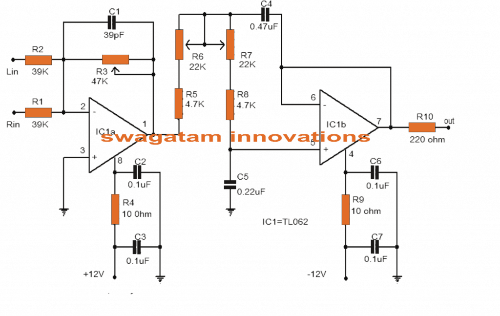 Circuito de filtro passa-baixo para subwoofer
