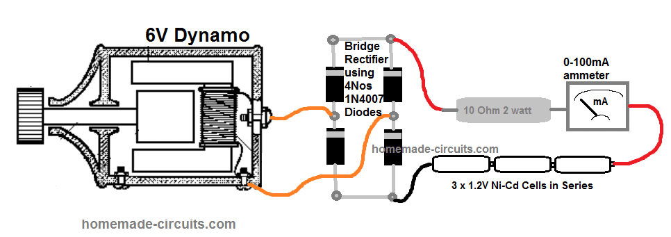 Circuito do carregador de bateria do dínamo de bicicleta 13 Como conectar o Dynamo com bateria