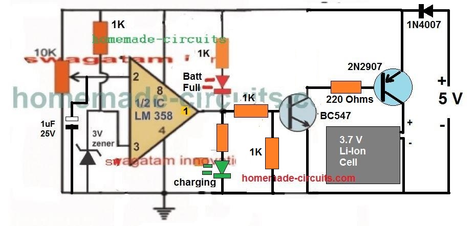 Circuito de carregador de bateria de íon de lítio USB de 3,7 V 6 Melhorando ainda mais o circuito