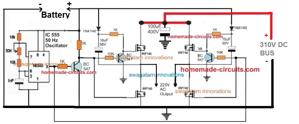 Inversor de ponte completa discreto usando transistor