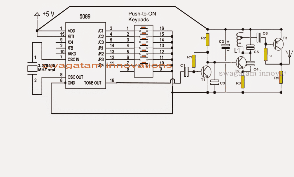 Circuito de controle remoto FM baseado em DTMF 1 Diagrama de circuito