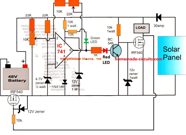 Circuito do carregador de bateria solar de 48V com corte alto/baixo 2 Diagrama de circuito