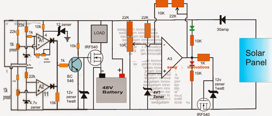 Circuito do carregador de bateria solar de 48V com corte alto/baixo 3 Implementando o Comparador de Janelas