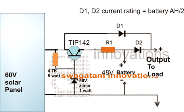 Circuito do carregador de bateria solar de 48V com corte alto/baixo 9 Carregador de bateria solar automático de 48V usando relé