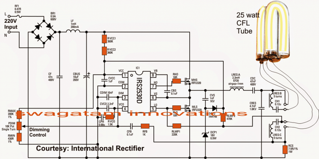 Circuito de lastro regulável IC único 1 Diagrama de circuito