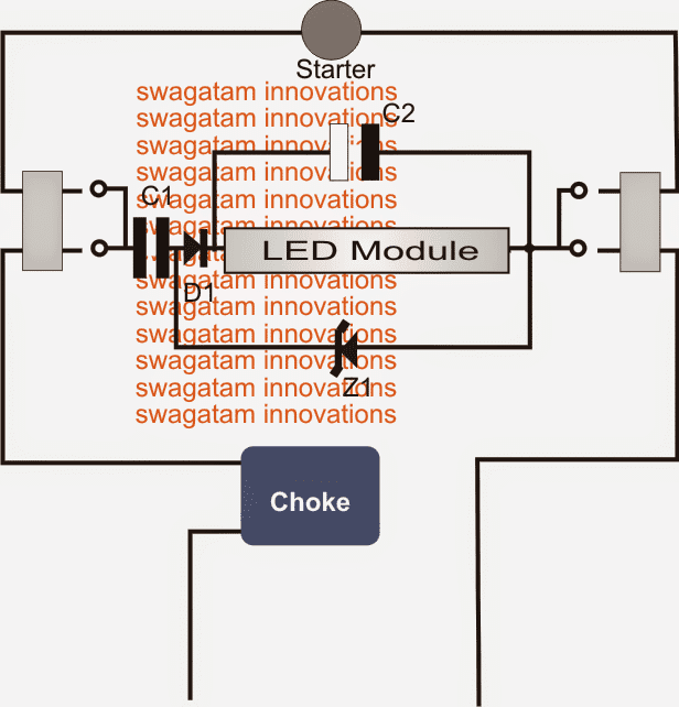 Tubo de LED usando o antigo aparelho elétrico