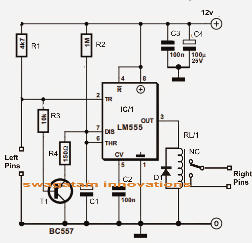 Temporizador monoestável sincronizado com gatilho de entrada usando IC 555 1 Diagrama de circuito