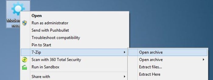 Remova o 7-zip do menu de contexto no Windows