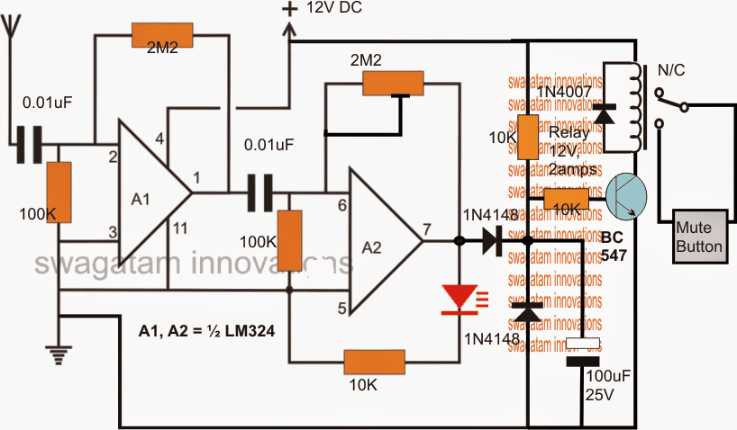 Amplificador de carro acionado por RF para celular 1 Diagrama de circuito