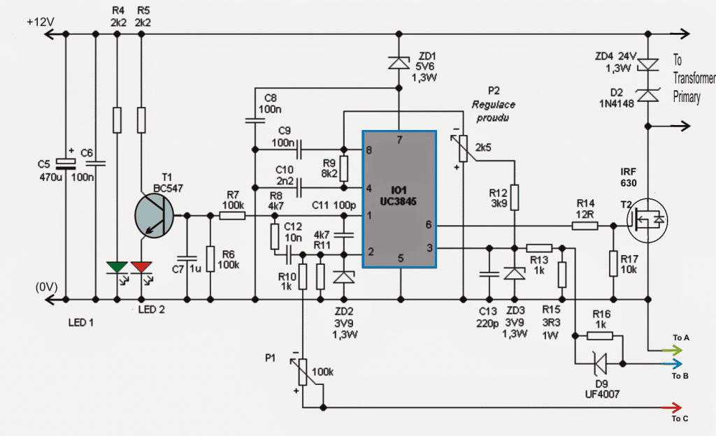 Usando IC UC3845 como o controlador principal