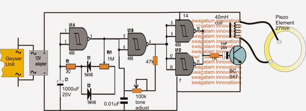 Circuito de Alarme de Aquecedor de Água Simples 1 Diagrama de circuito