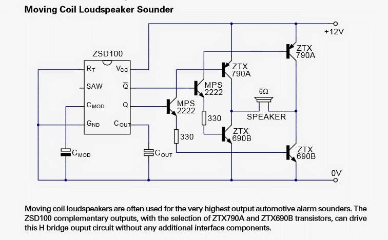 Ficha de Dados do Gerador de Sinal de Alarme IC ZSD100, Aplicação 3 Circuitos de alarme usando ZSD100